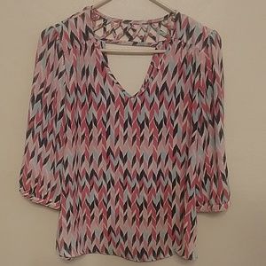 Women's chevron blouse Size L navy coral